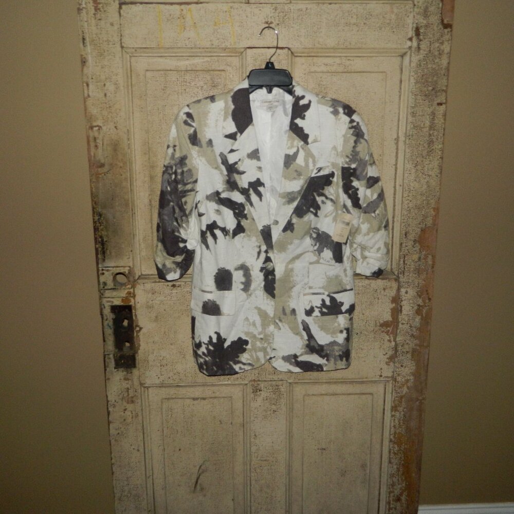 Coldwater Creek Elbow Sleeve Linen Blend Print Jacket Sz 10 (VV-22)